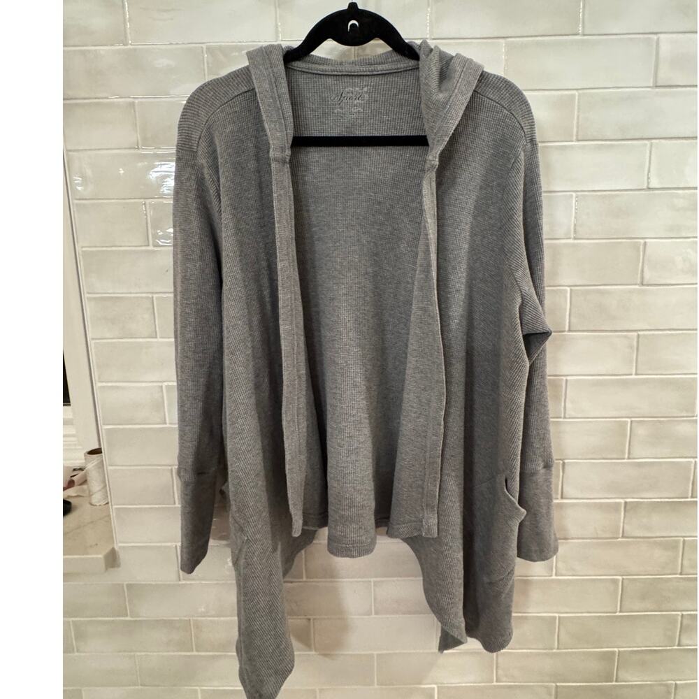Style & Co Sport Gray Hooded Cardigan 2X Open Front Waffle Knit Pockets